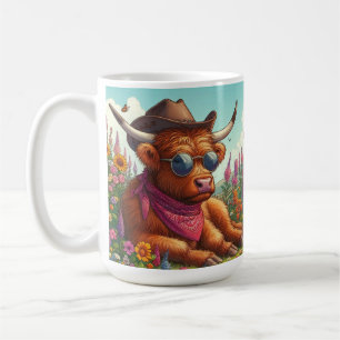 Hochland-Kuh mit Sonnenbrille und Cowboy-Hut Kaffeetasse