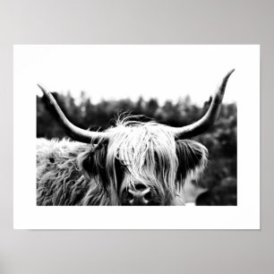 Hochland Kuh Rustic Boho Chic Black and White Poster