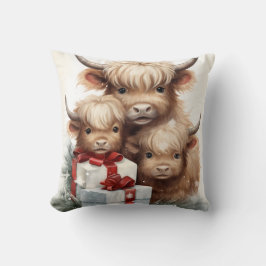 Hochland Kuh Thema Weihnachten 16 x 16 in Pillow Kissen