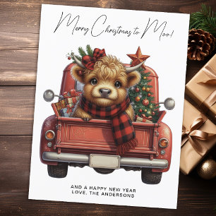 Hochland Kuh Vintag Red Truck Frohe Weihnachten Postkarte
