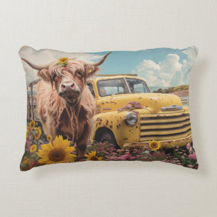 Hochland Kuh Vintage Gelber LKW Sonnenblume Rustik Dekokissen