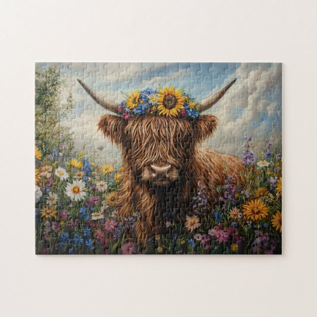 Hochland-Kuh-Wildblume-Blume Puzzle (Horizontal)