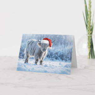 Hochlandkalb im Schnee Frohe Feiertage  Karte