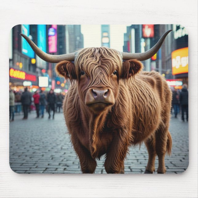 Hochlandkuh am Times Square Mousepad (Vorne)