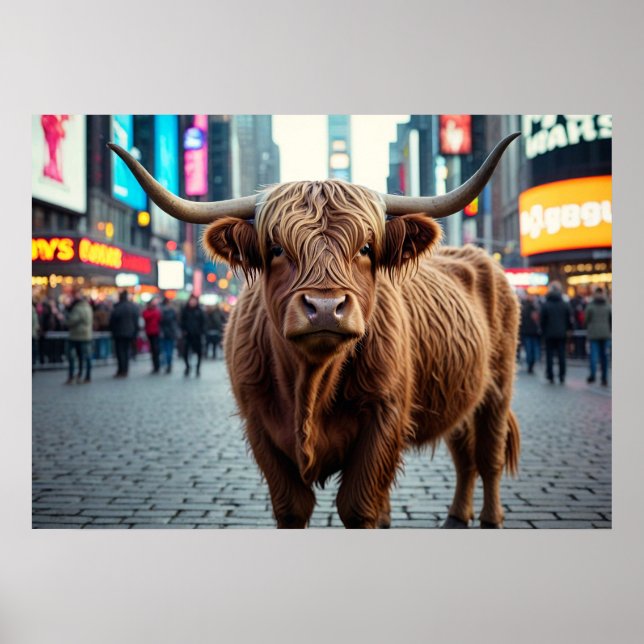 Hochlandkuh am Times Square Poster (Vorne)