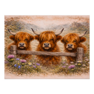 Hochlandkuh - Aquarell-Tiere Poster