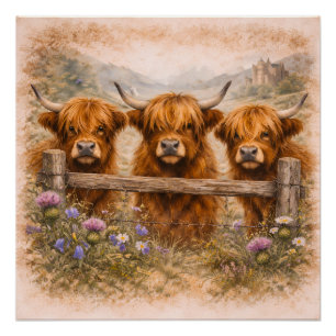 Hochlandkuh - Aquarell-Tiere Poster
