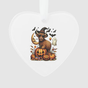 Hochlandkuh auf Kürbis Halloween Ornament