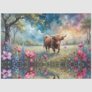 Hochlandkuh Blumige Farbige Cosmos Wiese Seidenpapier