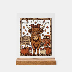 Hochlandkuh Hallo Herbst Vintage Gravur Design Acrylschild