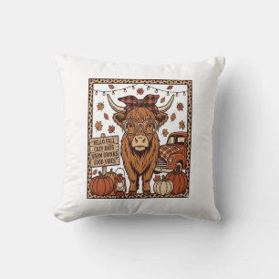 Hochlandkuh Hallo Herbst Vintage Gravur Design Kissen
