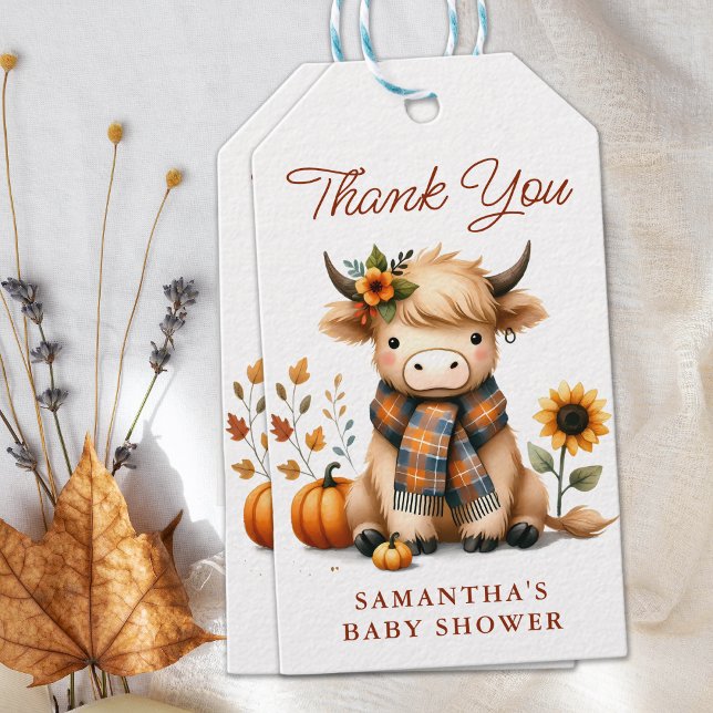 Hochlandkuh Herbst Niedliche Calf Baby Dusche Geschenkanhänger (Von Creator hochgeladen)