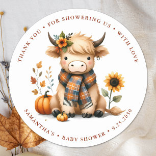 Hochlandkuh Herbst Niedliche Calf Baby Dusche Runder Aufkleber