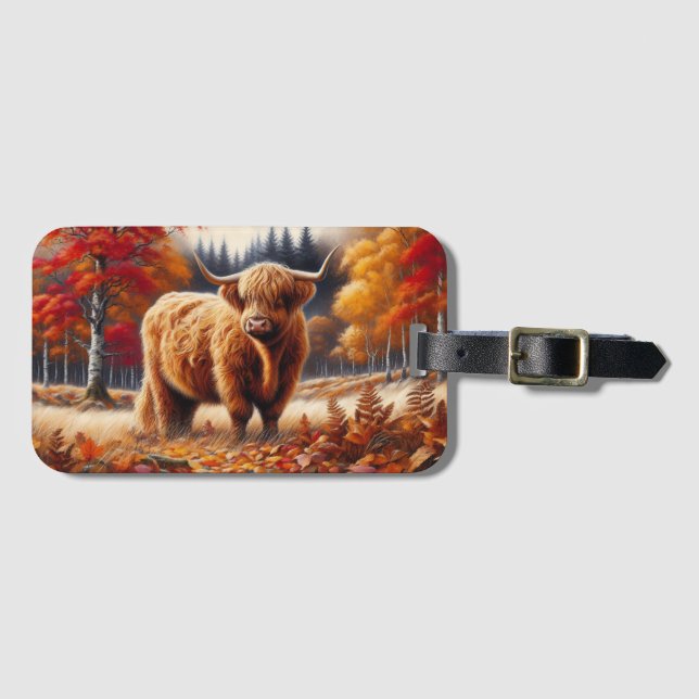 Hochlandkuh Herbstfarbe Gepäckanhänger (Vorderseite (Horizontal))