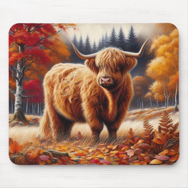 Hochlandkuh Herbstfarbe Mousepad (Vorne)