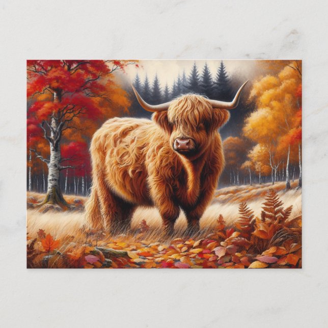 Hochlandkuh Herbstfarbe Postkarte (Vorderseite)