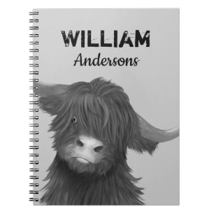 Hochlandkuh-Illustration mit Namensjungen Notizblock