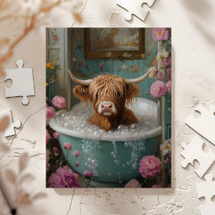 Hochlandkuh in floraler Badewanne Puzzle