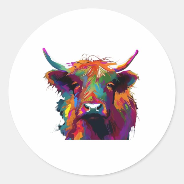 Hochlandkuh, Kuh, Hochlandkuh, niedliches Hochland Runder Aufkleber (Vorderseite)