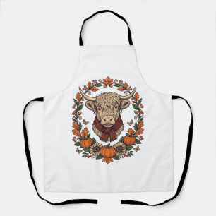 Hochlandkuh-Kürbis-Vintage-Stickerei-Herbst-Shirt Schürze
