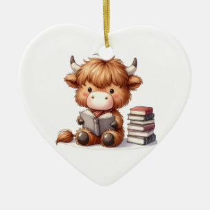 Hochlandkuh liest Bücher Keramik Ornament