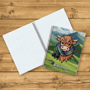 Hochlandkuh mit Armstrong Tartan Scarf Notizbuch