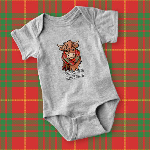 Hochlandkuh mit Cameron Tartan Scarf Baby Strampler