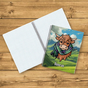 Hochlandkuh mit Duncan-Tartan-Schal Notizbuch