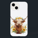 Hochlandkuh mit Gelbblütenkrone (Gelbblütenkrone) Case-Mate iPhone 14 Hülle<br><div class="desc">niedliche hübsche Hochlandkuh,  gelbe Sonnenblumenkrone,  Sonnenblumen auf dem Hornhaut,  Blume und Bullenhörnchen,  Aquarellmalerei,  schöne schottische Rinder-Ranch,  wilde Wiese,  Sommerfarm Spring Vibe,  Cowgirl-Bauer,  blumengeschmückte süße adorable</div>