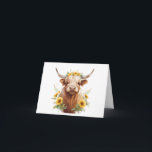 Hochlandkuh mit Gelbblütenkrone (Gelbblütenkrone) Karte<br><div class="desc">niedliche hübsche Hochlandkuh,  gelbe Sonnenblumenkrone,  Sonnenblumen auf dem Hornhaut,  Blume und Bullenhörnchen,  Aquarellmalerei,  schöne schottische Rinder-Ranch,  wilde Wiese,  Sommerfarm Spring Vibe,  Cowgirl-Bauer,  blumengeschmückte süße adorable</div>