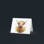 Hochlandkuh mit Gelbblütenkrone (Gelbblütenkrone) Karte<br><div class="desc">niedliche hübsche Hochlandkuh,  gelbe Sonnenblumenkrone,  Sonnenblumen auf dem Hornhaut,  Blume und Bullenhörnchen,  Aquarellmalerei,  schöne schottische Rinder-Ranch,  wilde Wiese,  Sommerfarm Spring Vibe,  Cowgirl-Bauer,  blumengeschmückte süße adorable</div>