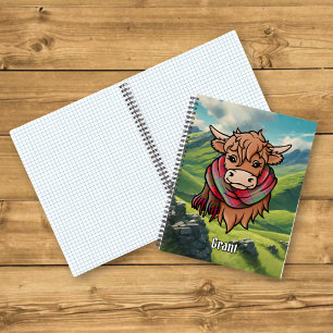 Hochlandkuh mit Grant-Tartan-Schal Notizbuch
