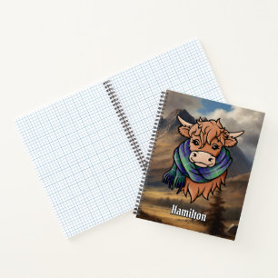 Hochlandkuh mit Hamilton Jagd Tartan Scarf Notizbuch