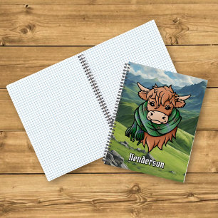 Hochlandkuh mit Henderson Tartan Scarf Notizbuch