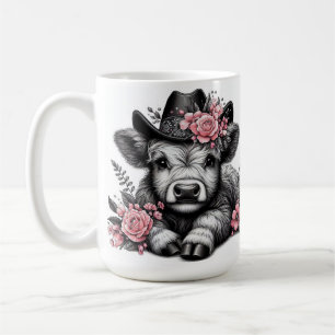 Hochlandkuh mit Hut und floraler Dekoration Kaffeetasse