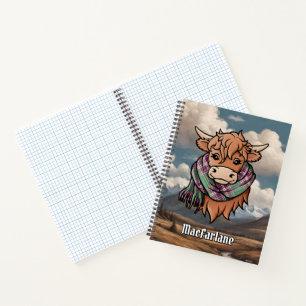 Hochlandkuh mit MacFarlane Jagd Tartan Scarf Notizbuch