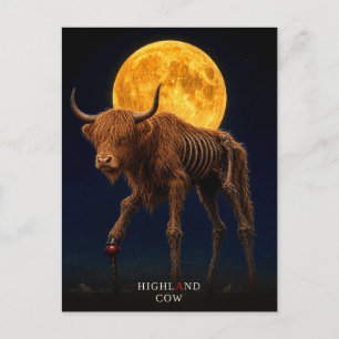 Hochlandkuh mit Stock gothischer Surrealismus Postkarte