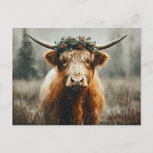Hochlandkuh mit Weihnachtskranzkrone Postkarte