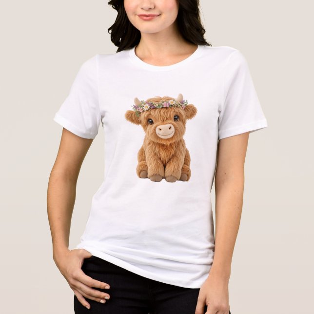 Hochlandkuh mit Wildblumenkrone Tri-Blend Shirt (Vorderseite)