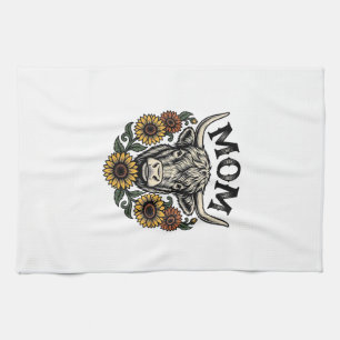 Hochlandkuh-Mutter Vintage-Sonnenblume Western-Des Geschirrtuch