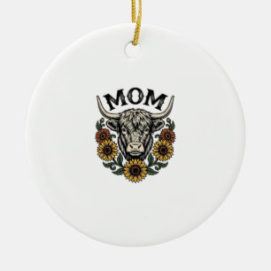 Hochlandkuh-Mutter Vintage-Sonnenblume Western-Des Keramik Ornament
