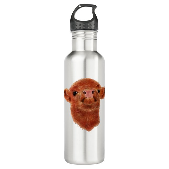 Hochlandkuh Oversifizierter T - Shirt Edelstahlflasche (Vorderseite)