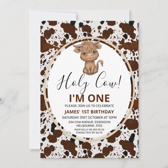 Hochlandkuh Print 1. Geburtstag Einladung (Vorderseite)