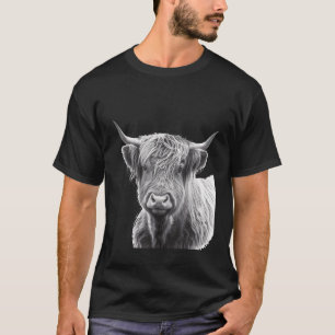 Hochlandkuh Schottisches Vieh Bleistiftporträt 2 T-Shirt