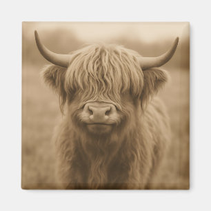 Hochlandkuh-Sepia-Porträt Magnet