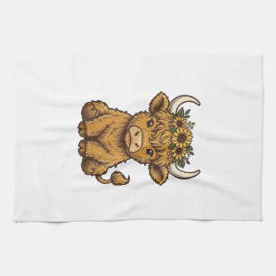 Hochlandkuh-Shirt Süße Sonnenblume Kalb Kunst Geschirrtuch