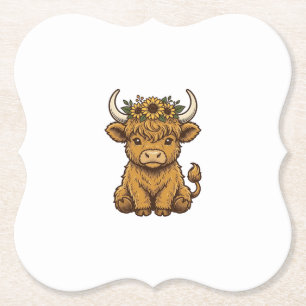 Hochlandkuh-Shirt Süße Sonnenblume Kalb Kunst Untersetzer