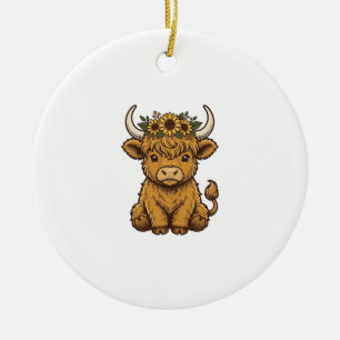 Hochlandkuh-Shirt Süße Sonnenblumen-Kalb-Kunst Keramik Ornament