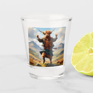 Hochlandkuh tanzt das Hochland Fling, Schnapsglas