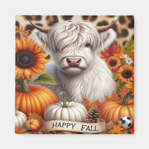 Hochlandkuh umgeben von Herbstkürbissen  Magnet
